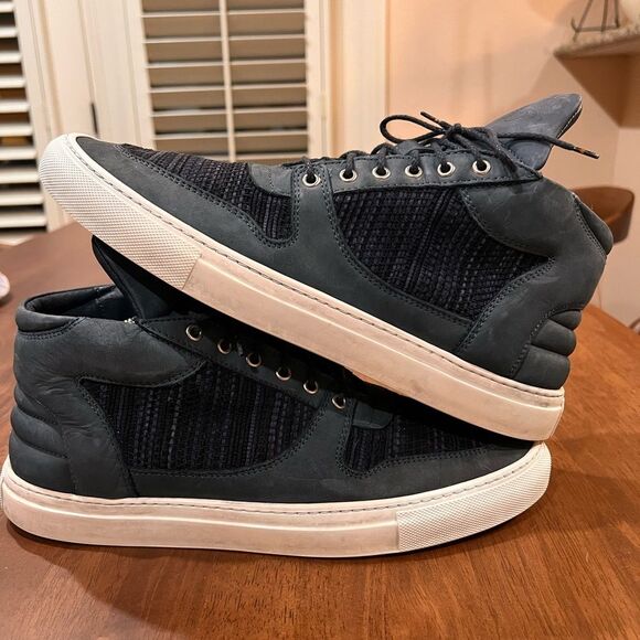 Filling Pieces High Top Sneakers US 11.5–12 Navy Suede Leather Handmade Portugal - Picture 7 of 14